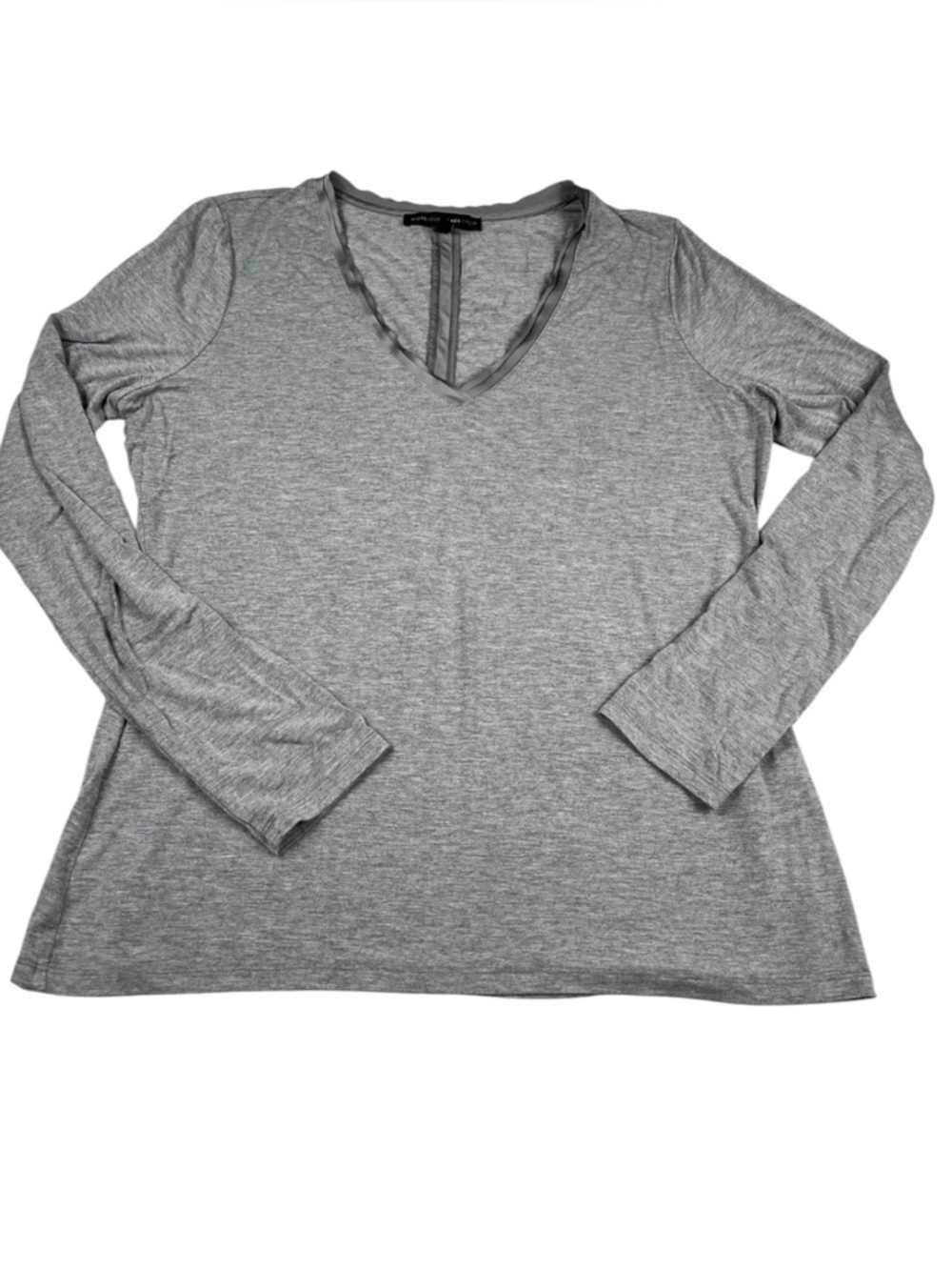 White House Black Market V-Neck Top Gray Minimalist Long Sleeve Soft Shirt LARGE